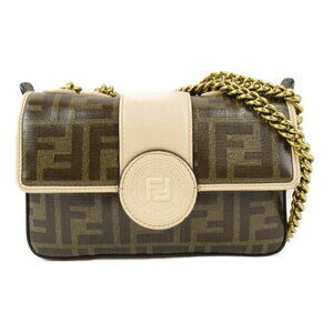 Fendi Zucca Duffle Shoulder Bag Canvas Leather Brown Beige